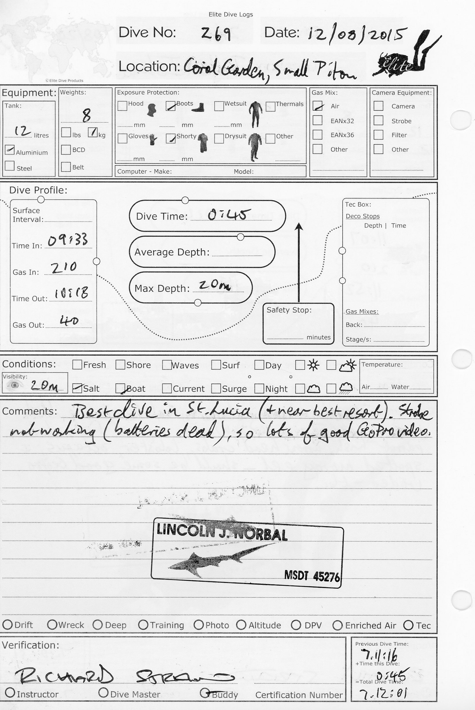 Dive 269 log