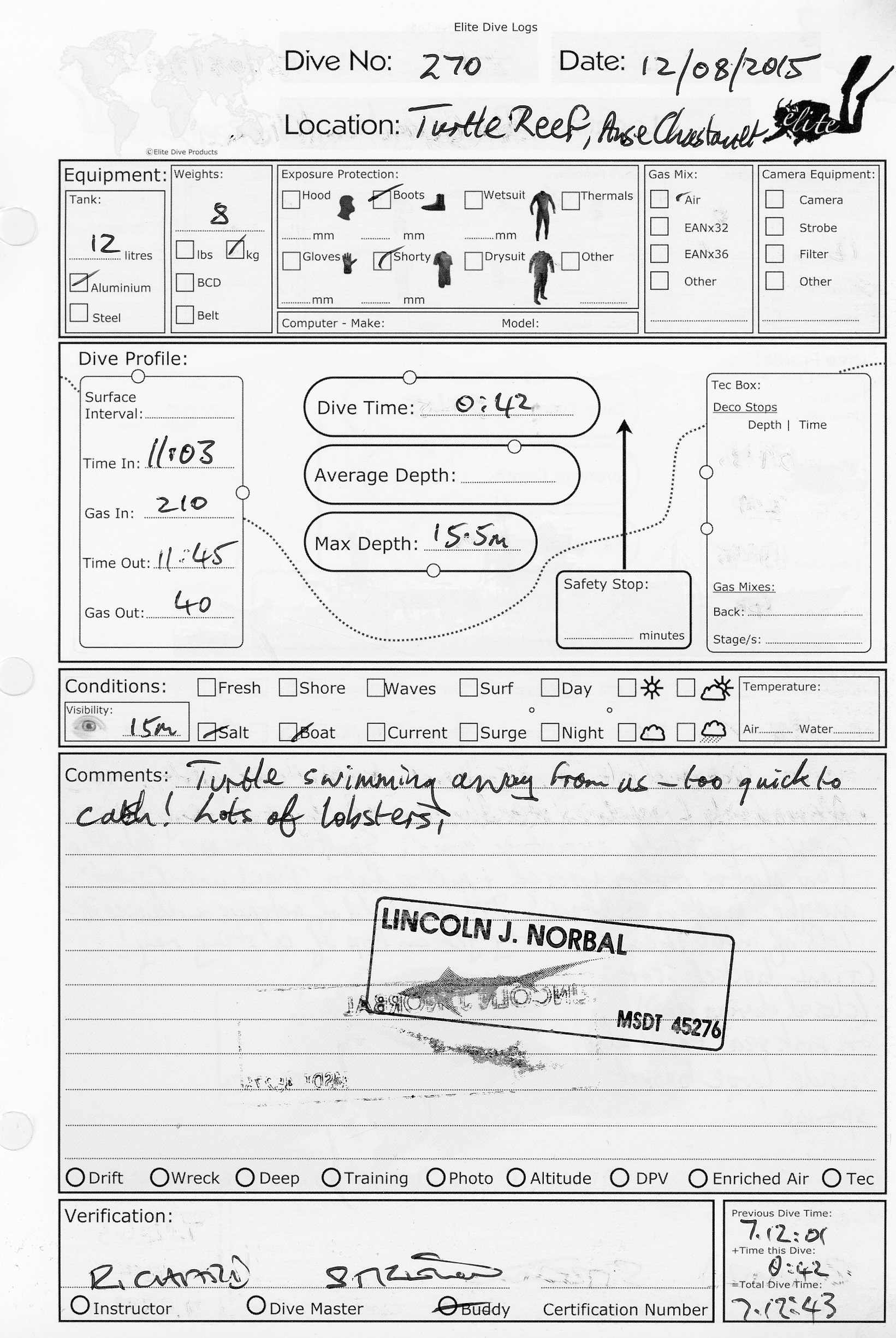 Dive 270 log