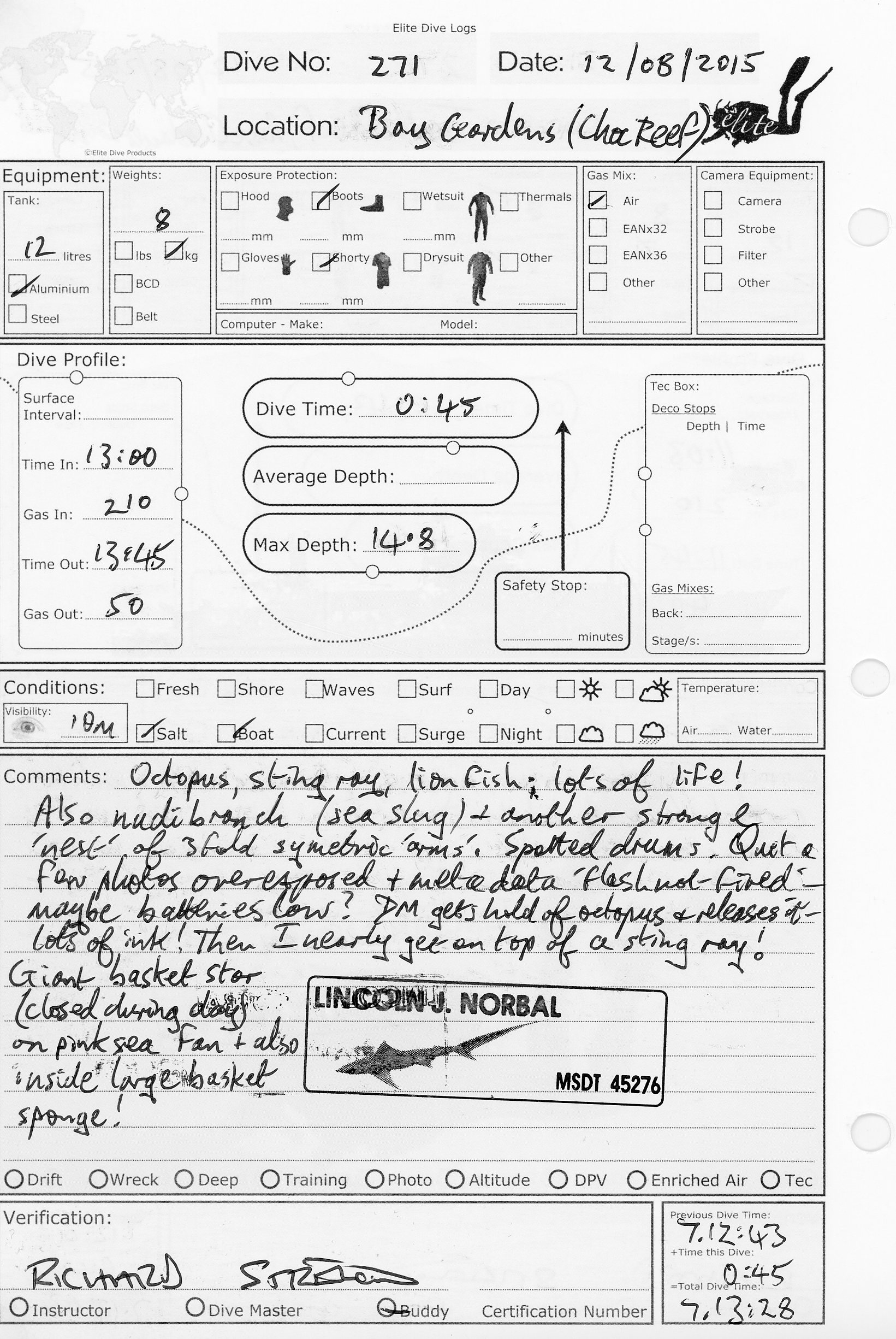 Dive 271 log