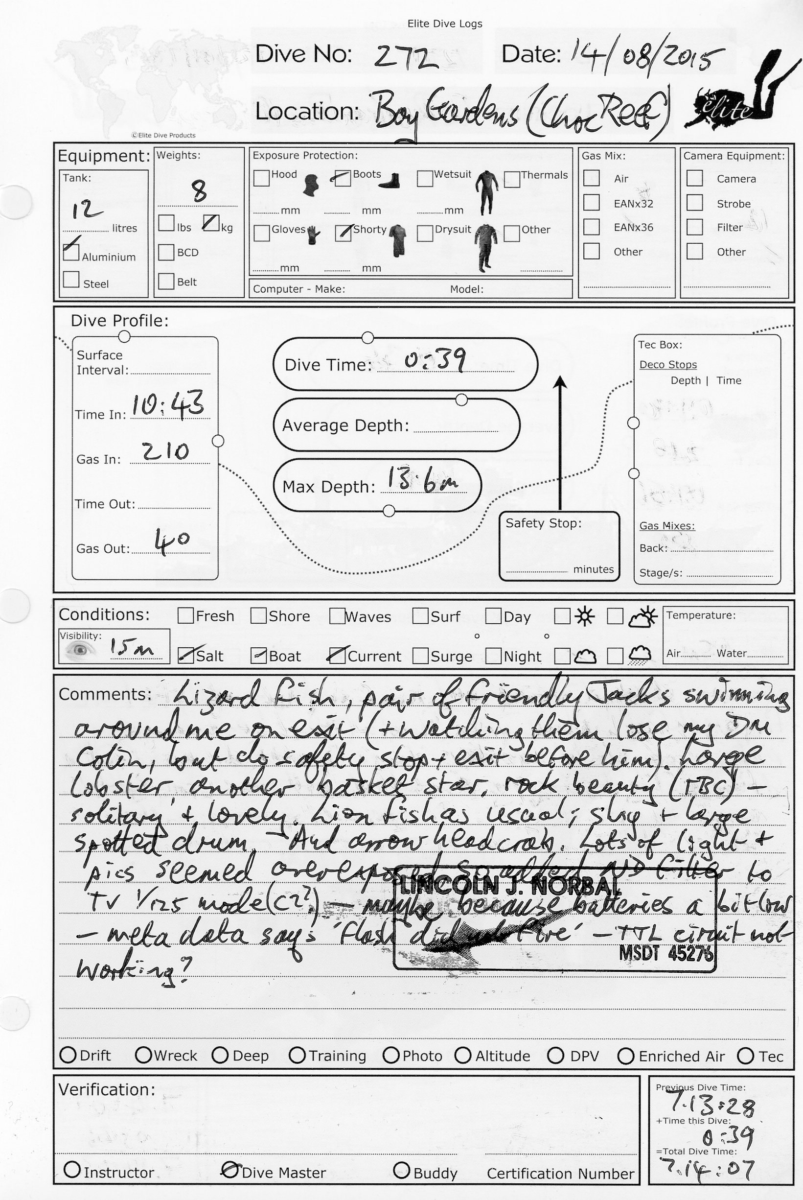 Dive 272 log Dive 272 log