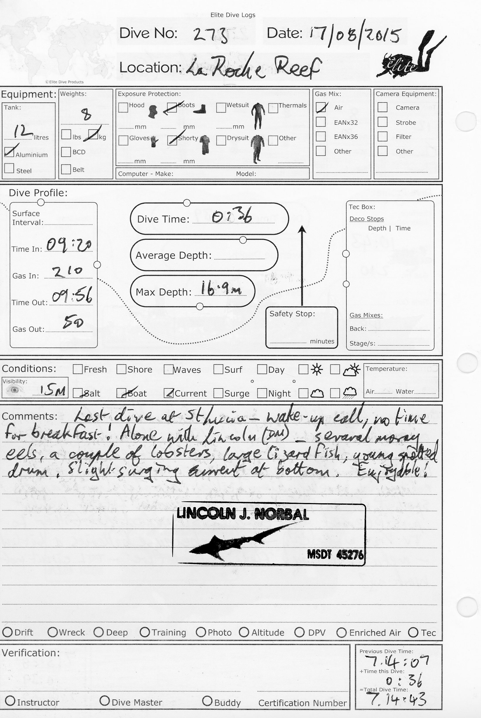 Dive 273 log Dive 273 log