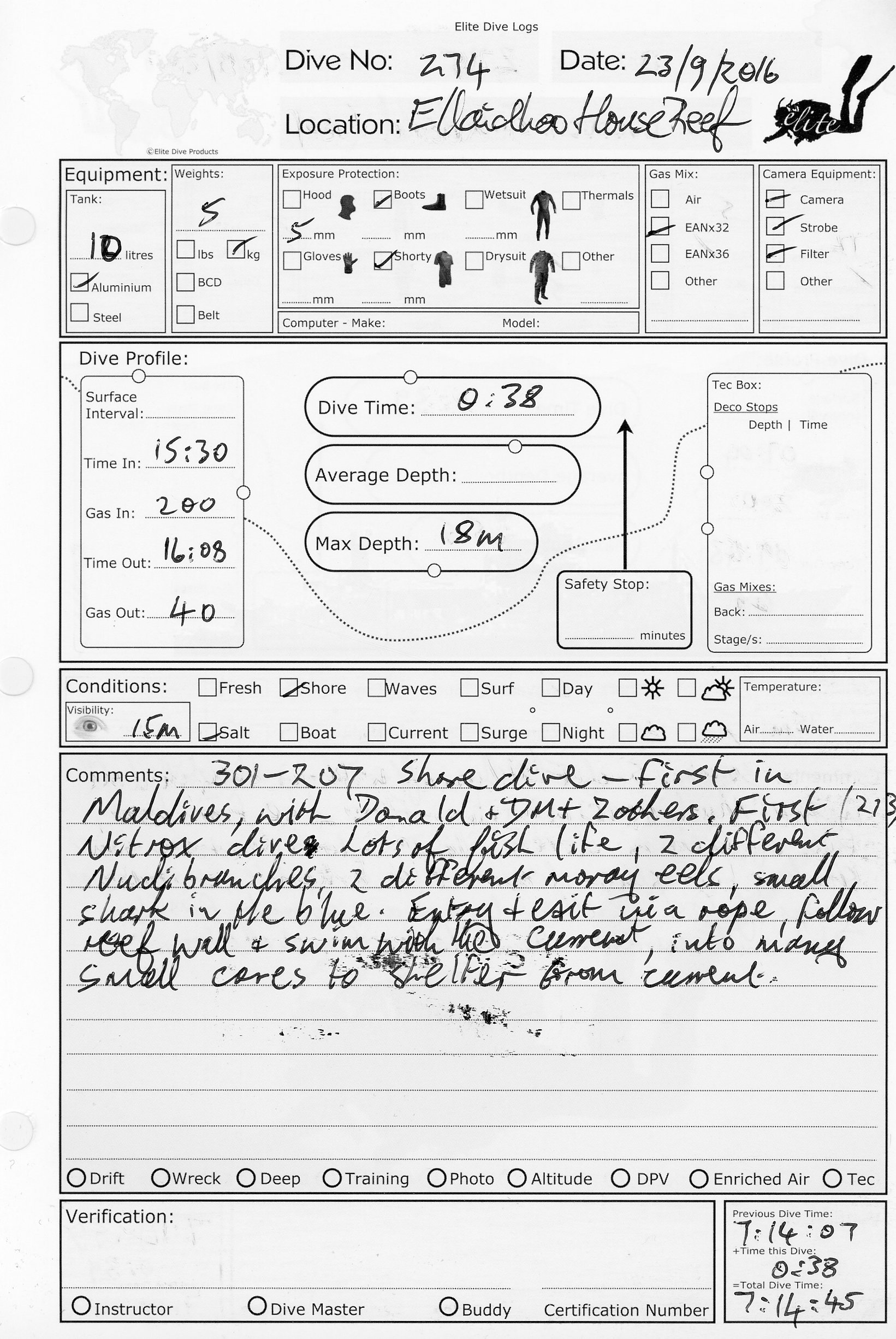 Dive 274 log