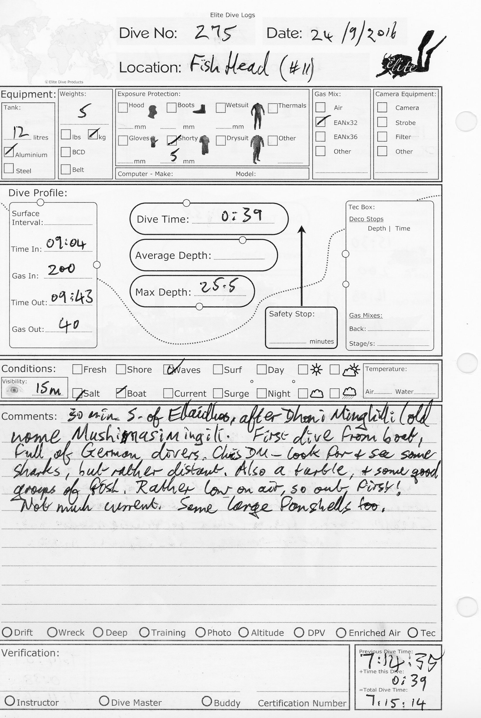 Dive 275 log