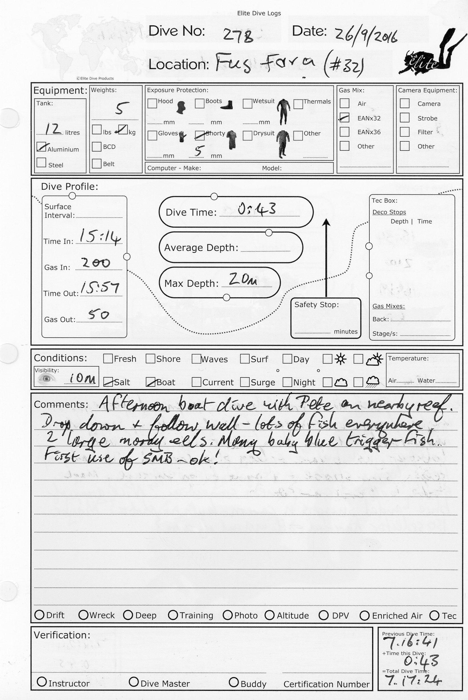 Dive 278 log