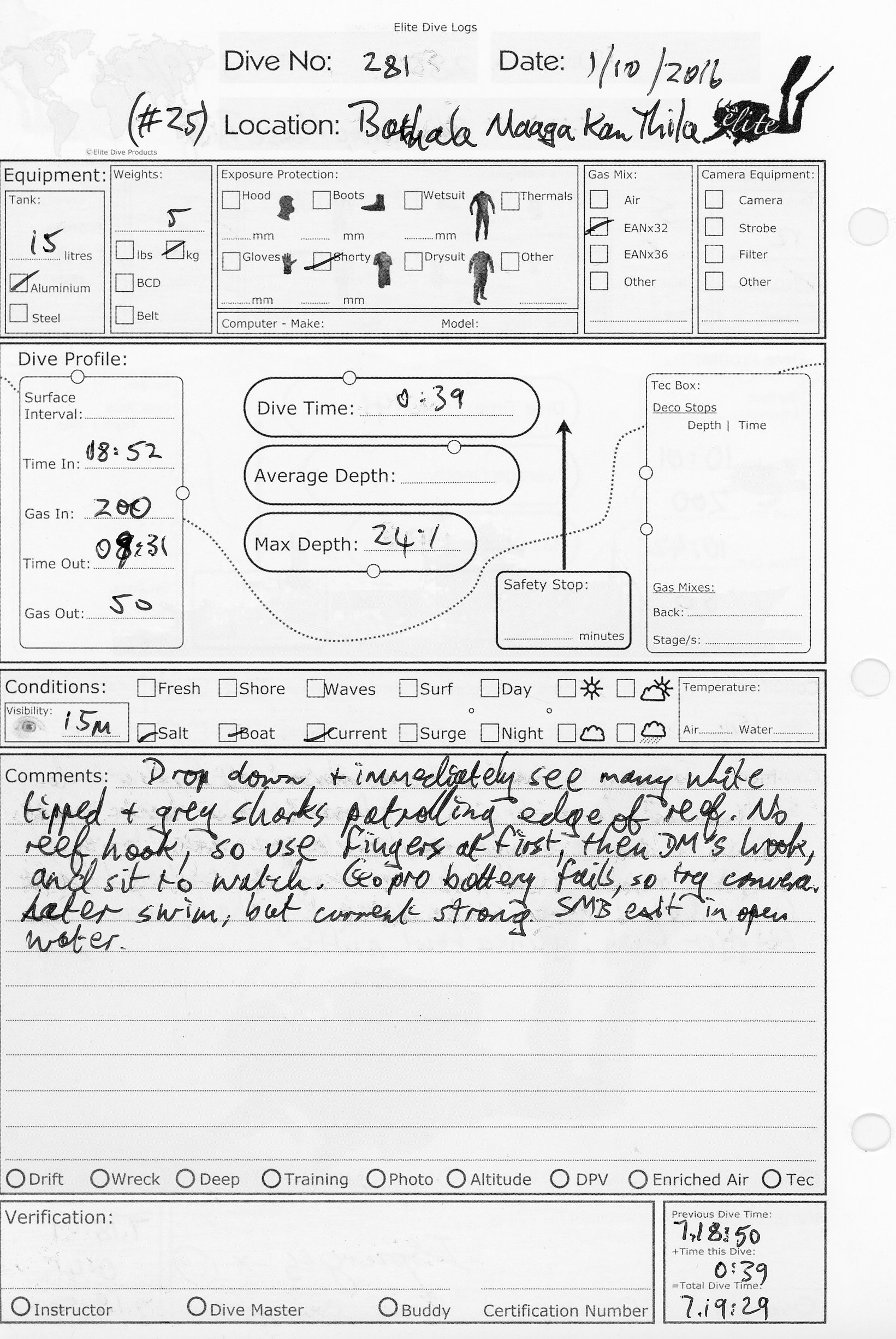 Dive 281 log Dive 281 log
