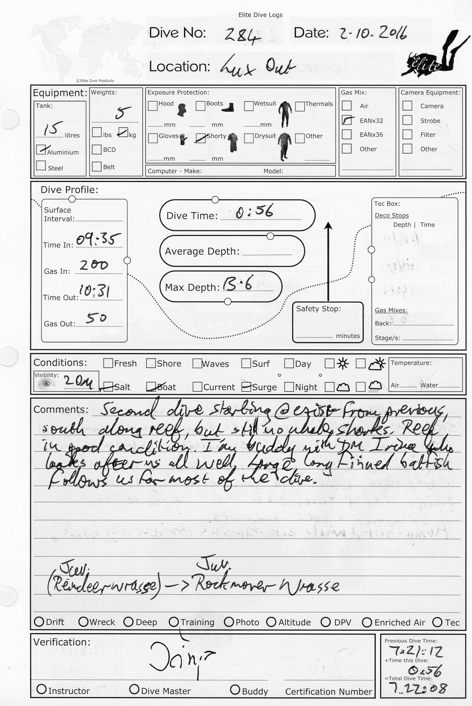 Dive 284 log