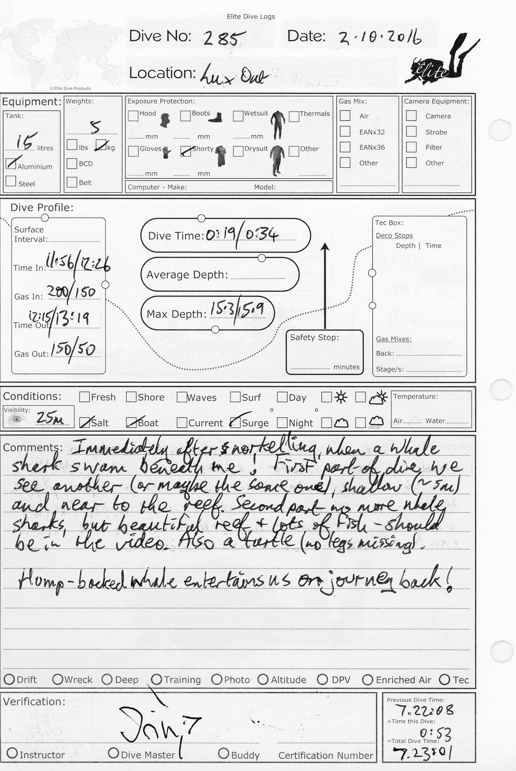 Dive 285 log