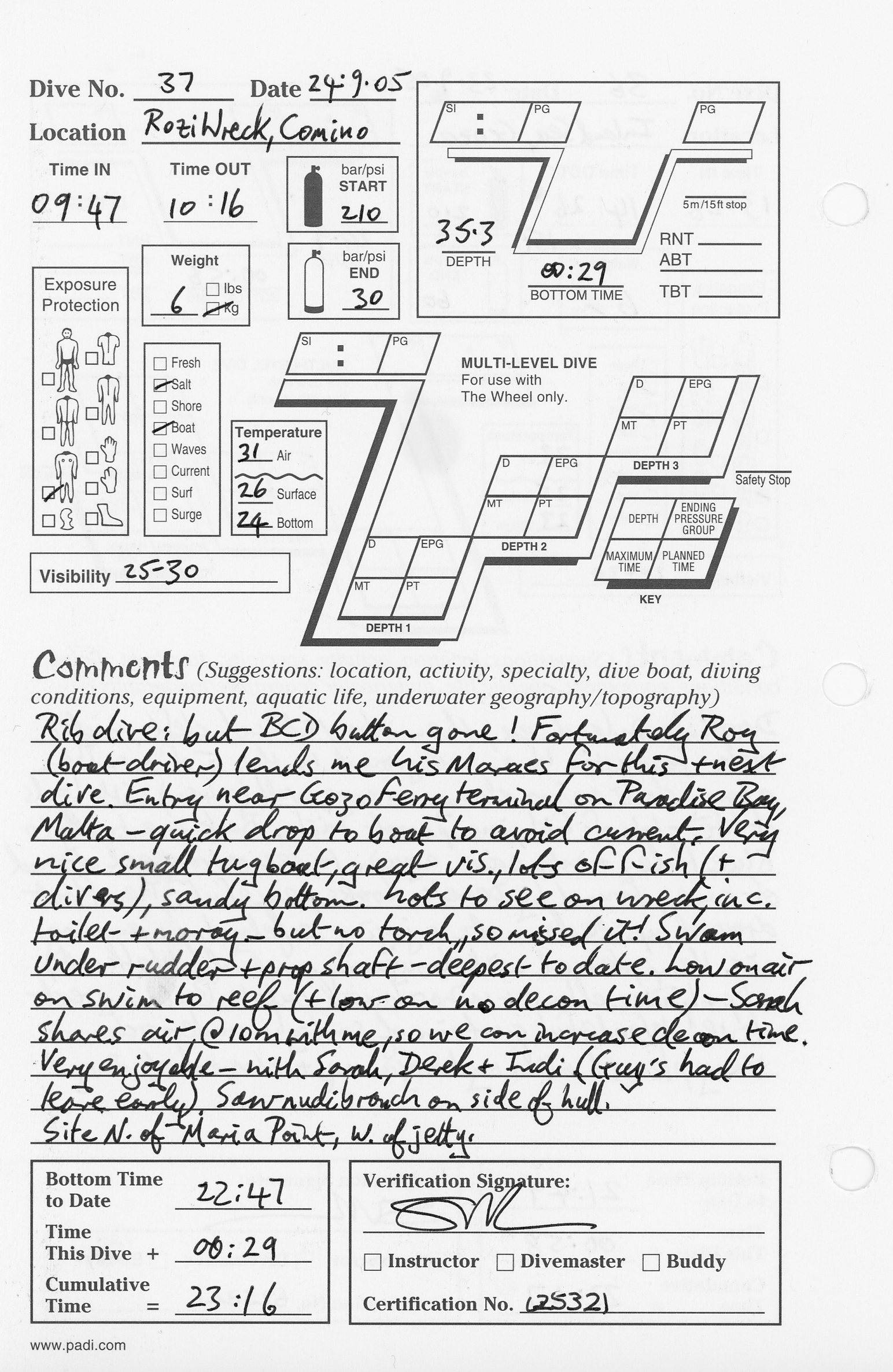 Dive 37 log Dive 37 log