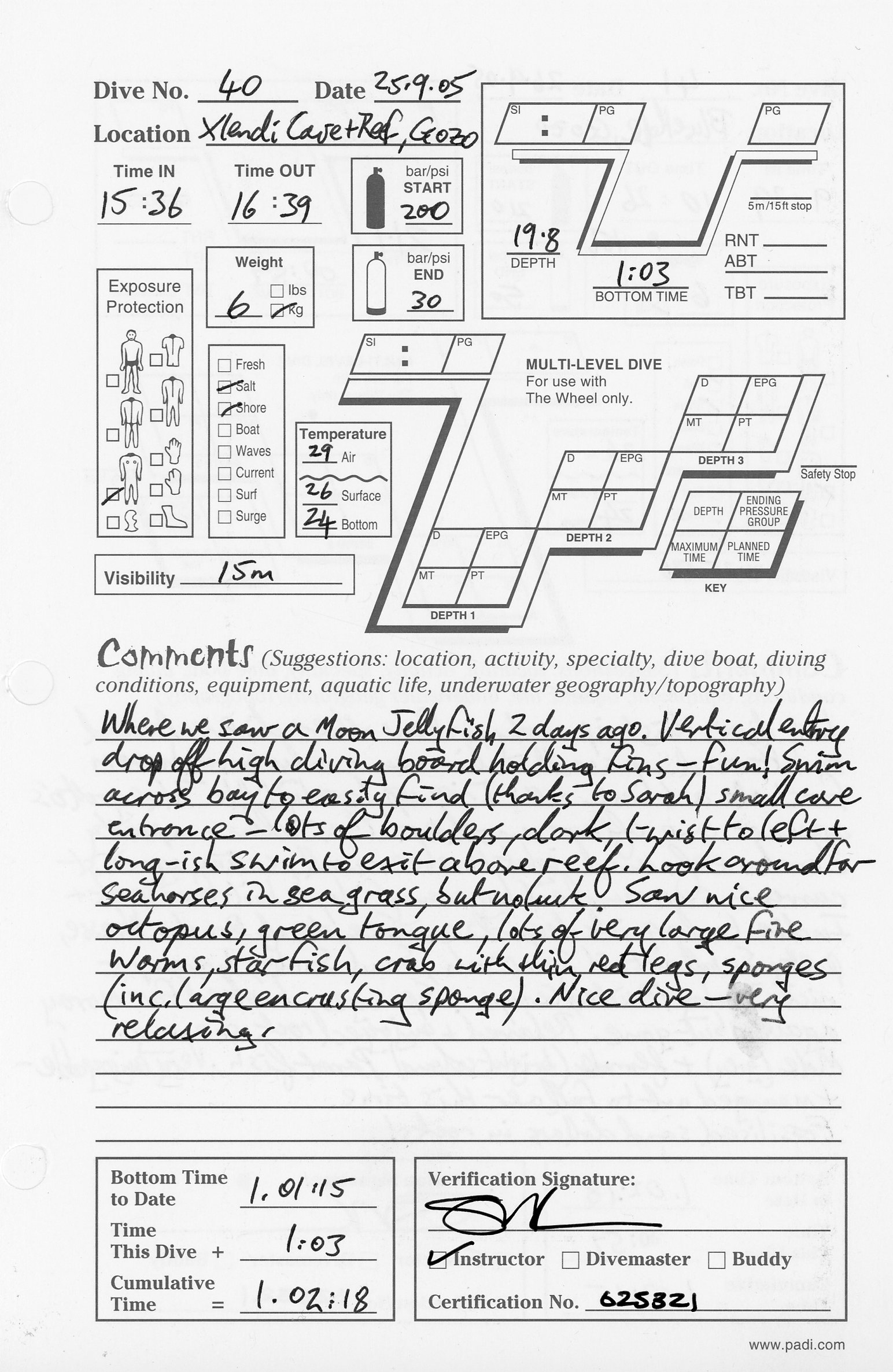 Dive 40 log
