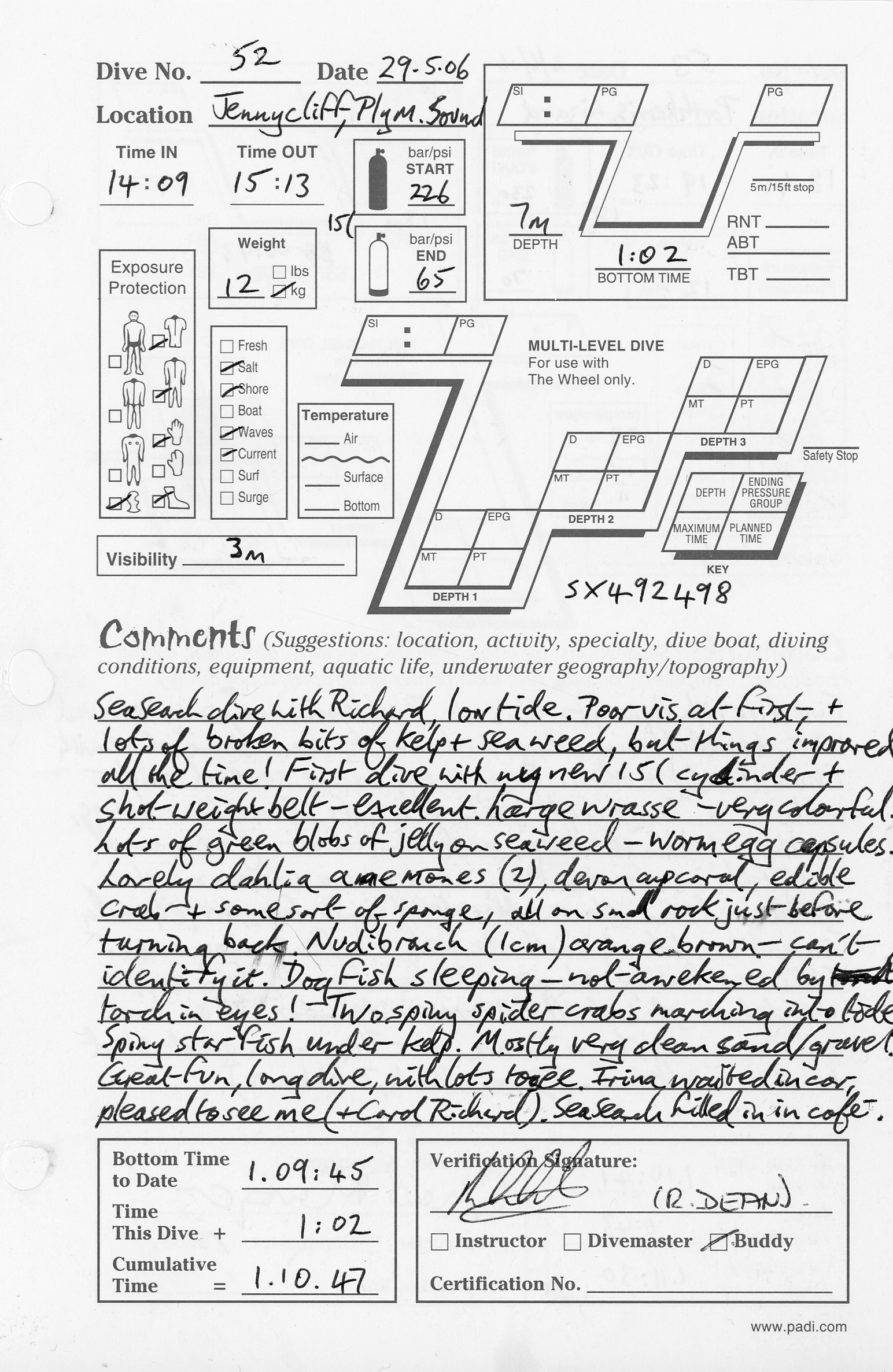 Dive 52 log