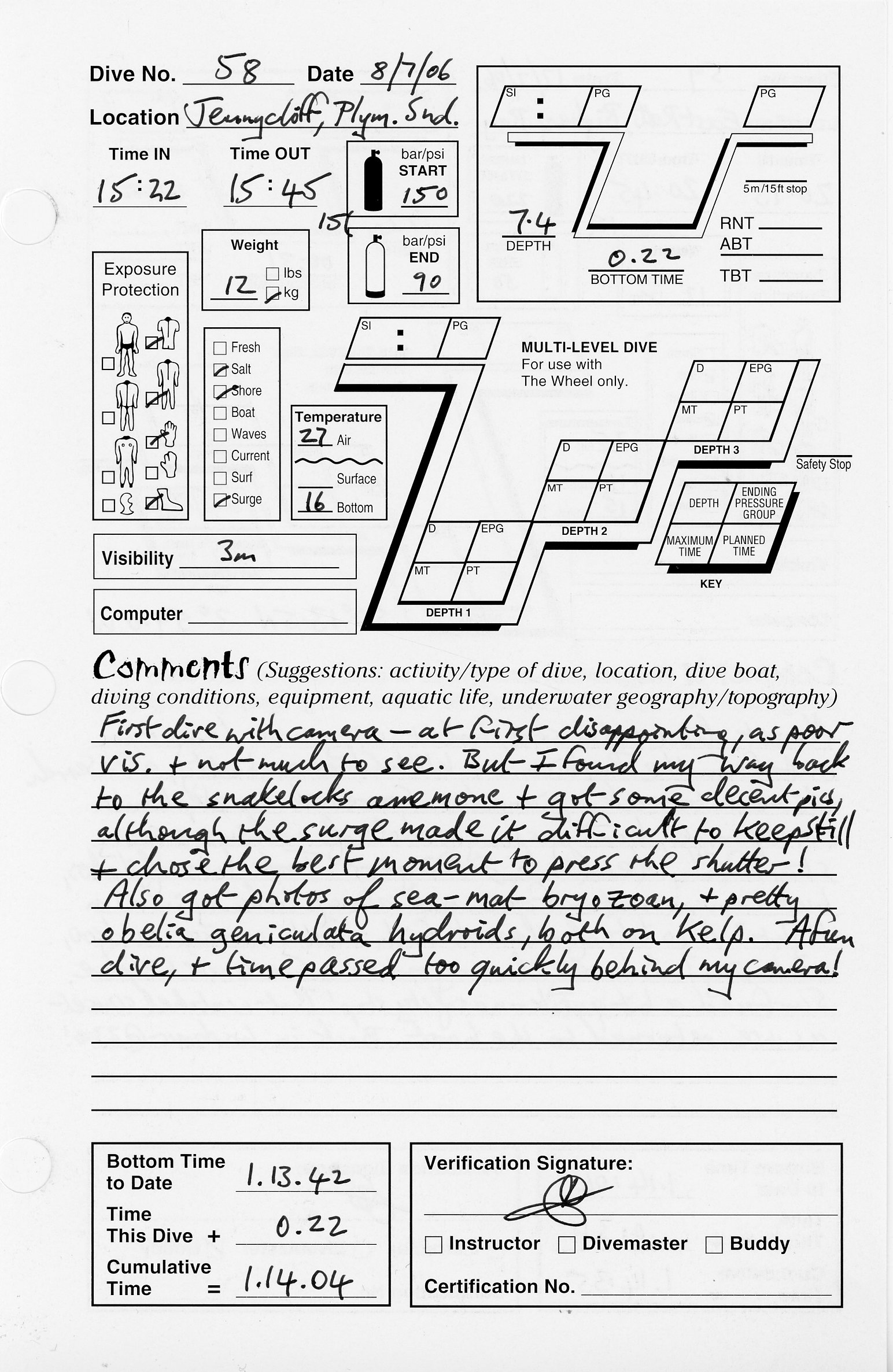 Dive 58 log Dive 58 log