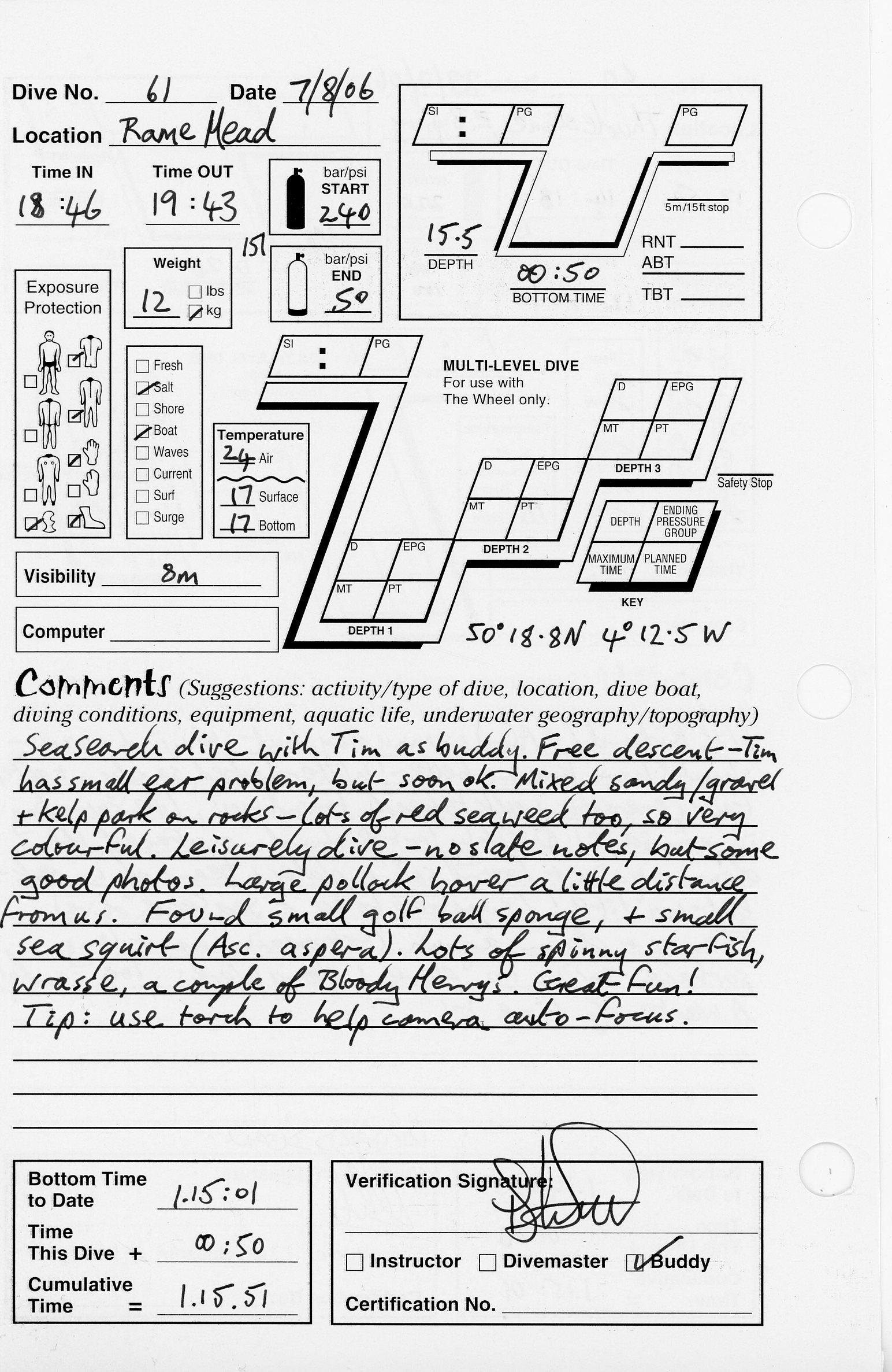 Dive 61 log Dive 61 log