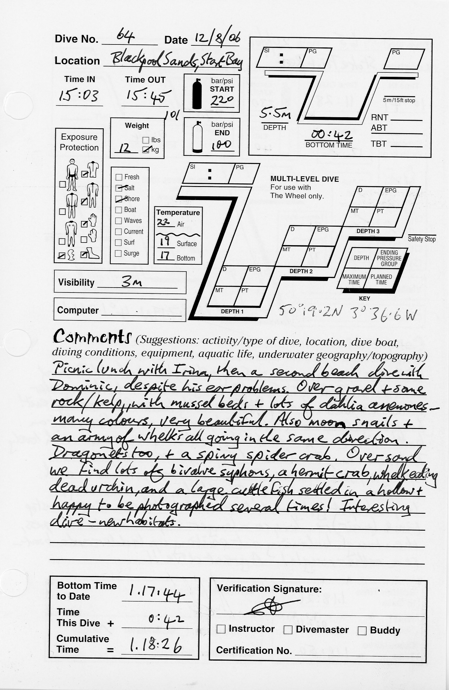 Dive 64 log Dive 64 log