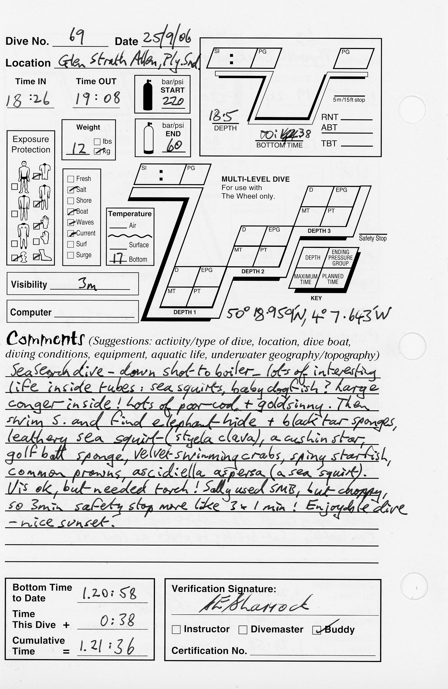 Dive 69 log