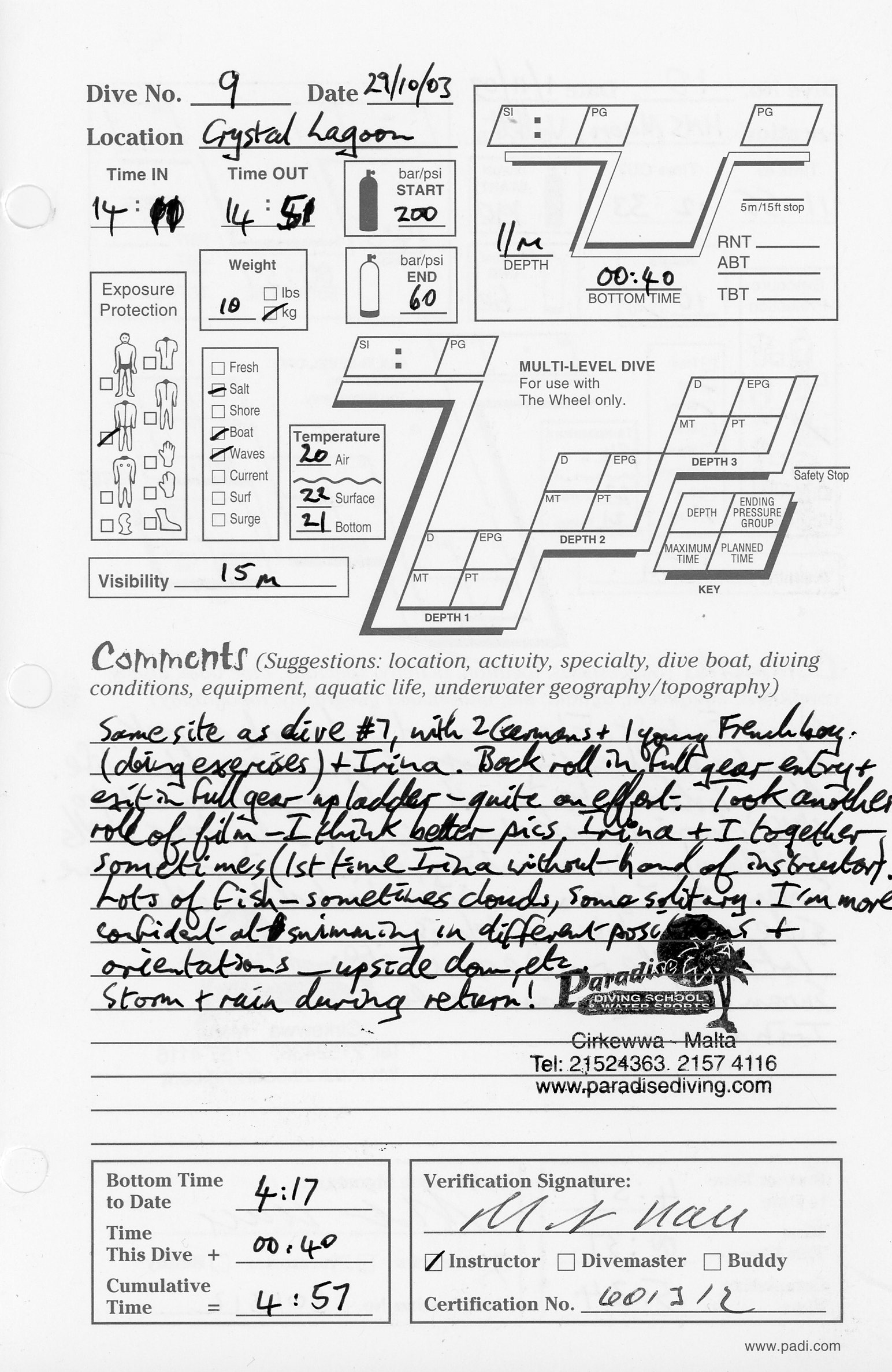 Dive 9 log
