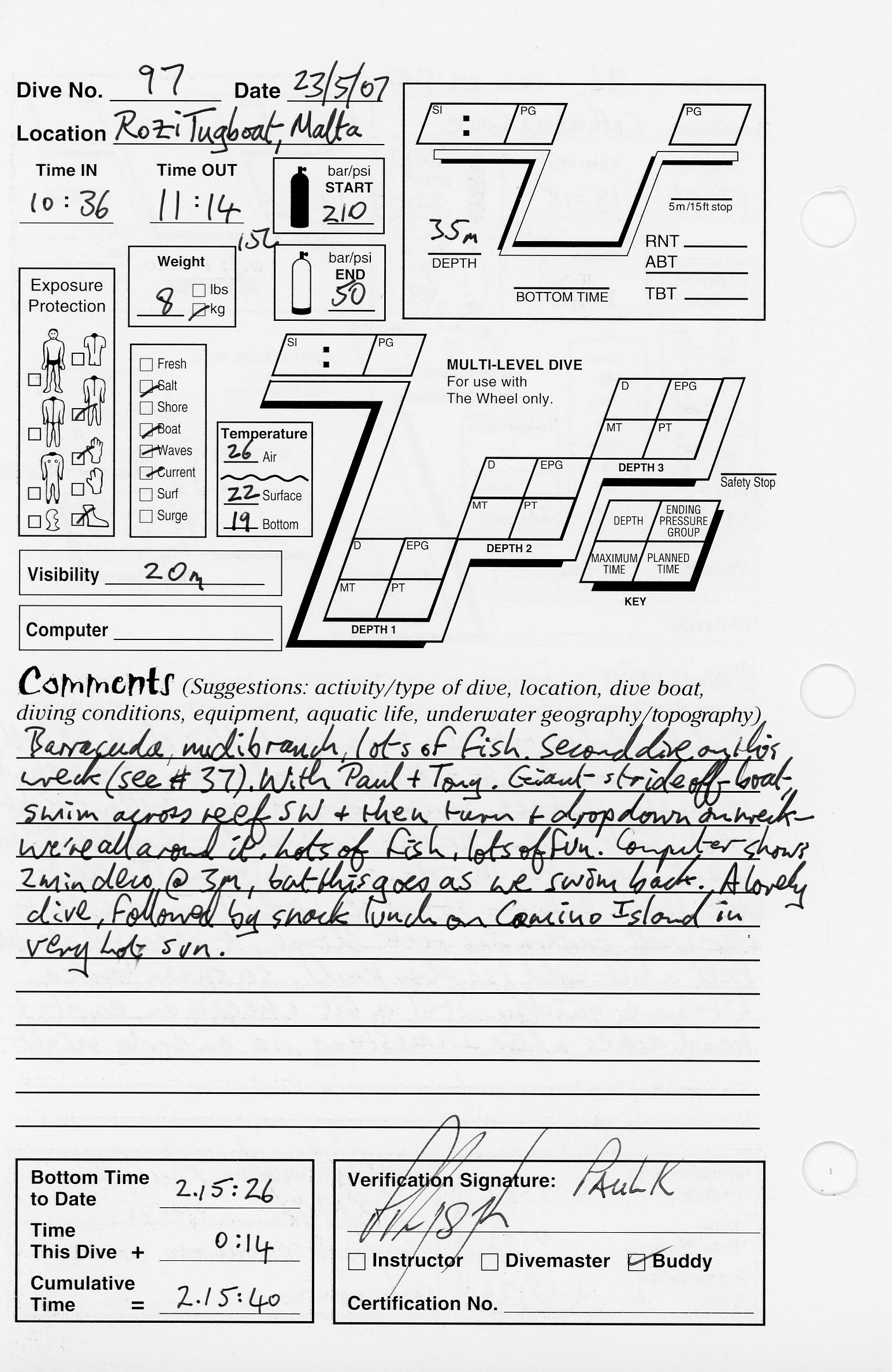 Dive 97 log