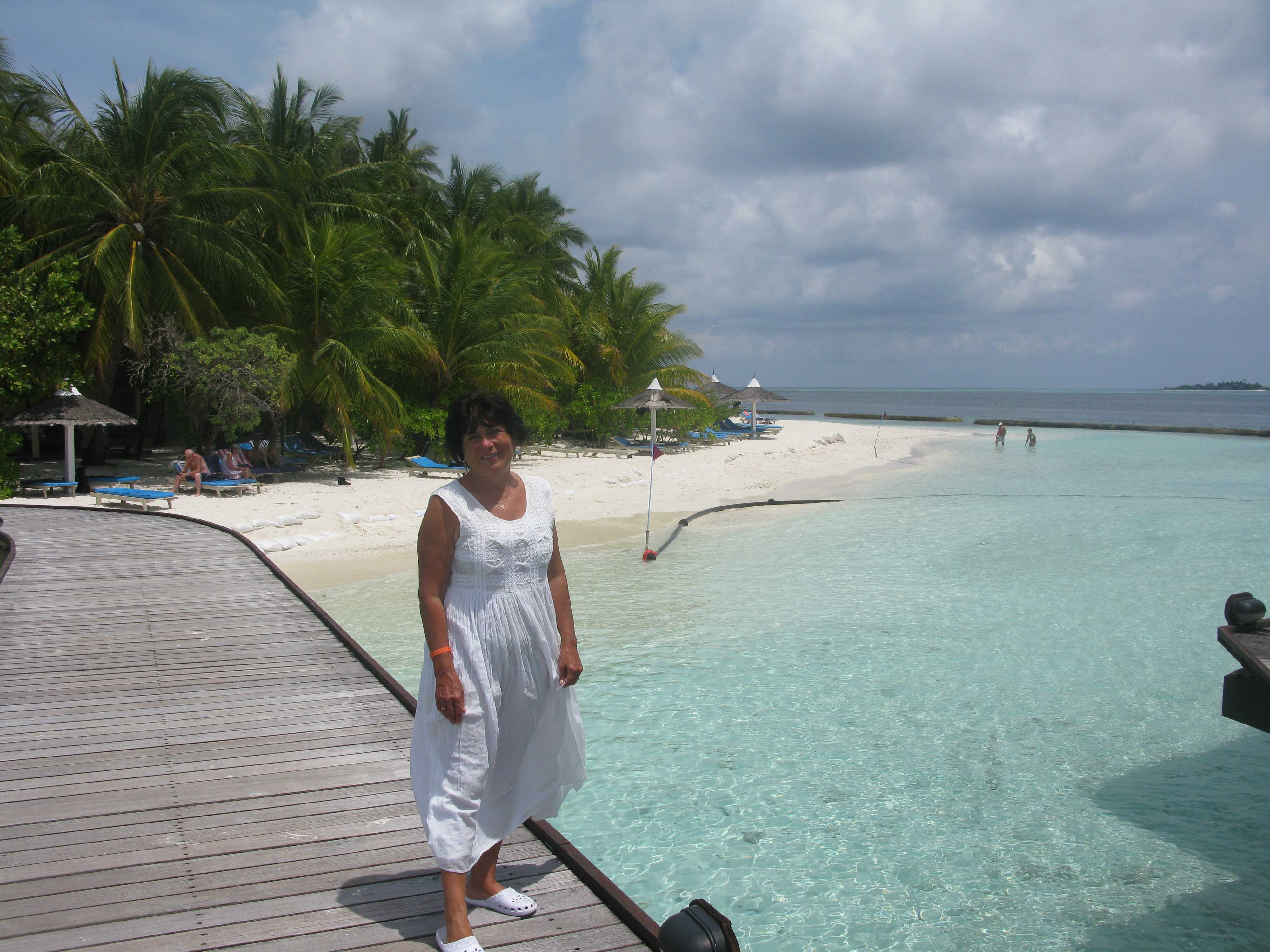 Irina on the water bungalow walkway